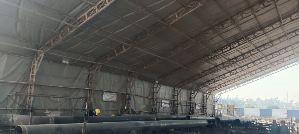 Interior view of industrial dome shed installed by Purav Tarpaulins – trusted Dome Shed Supplier in India.